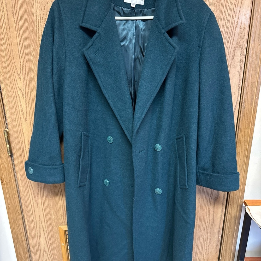 VTG John Weitz Green Double Breasted Wool Overcoat Lined Size 12DP W/ Scarf LNWT